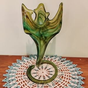 Vintage Sooner Ozark Hand Blown Stretch Coil Art Glass Vase